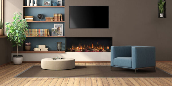 Modern living room with fireplace